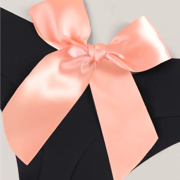 IZA Thong Second Skin Blush Pink Satin Bow Back Stretchy Smooth Black Panty‎ NEW - Picture 8 of 13